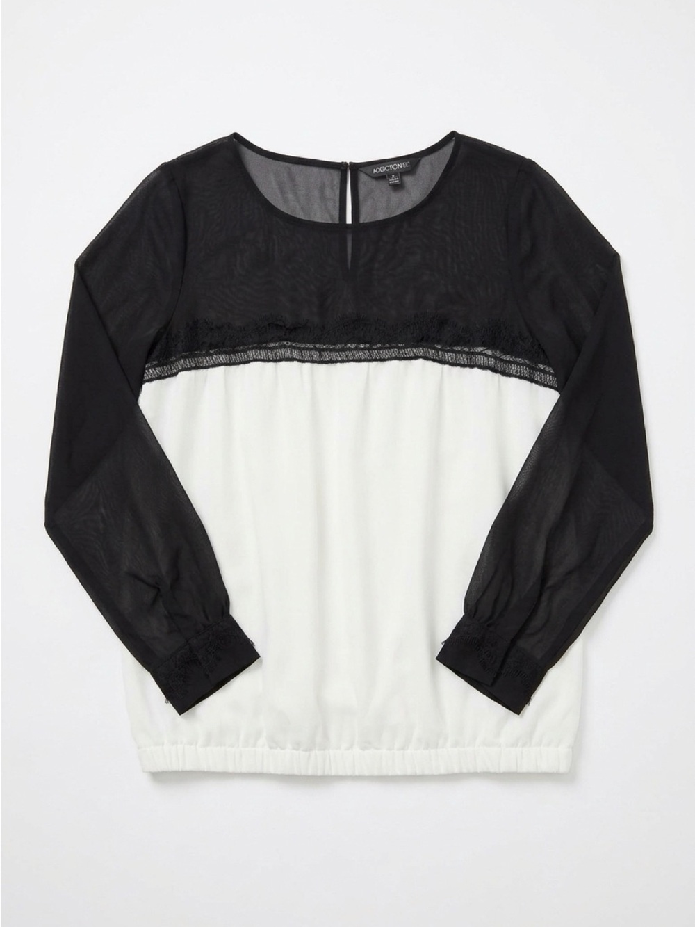 Addition Elle Black and White Long Sleeve Lace Yoke Top